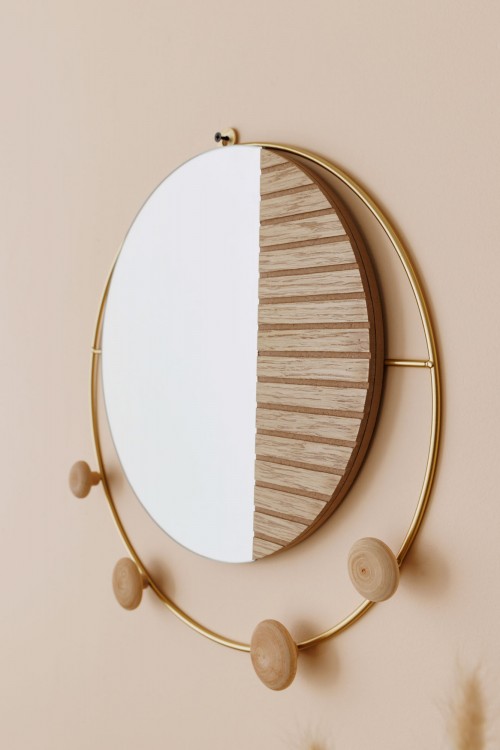 Μεταλλικός στρόγγυλος καθρέπτης Coat Rack Natural
