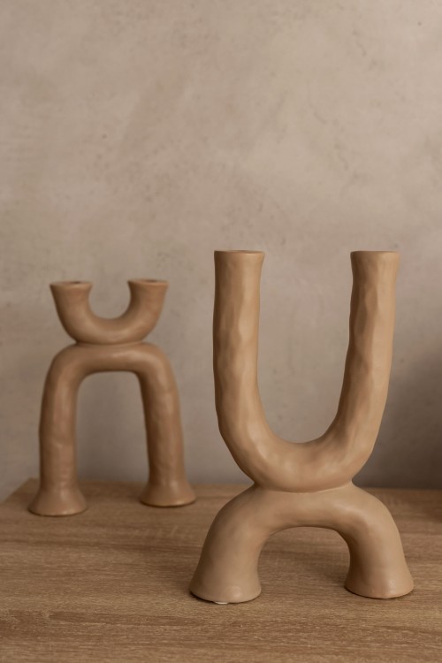 Κηροπήγιο Πήλινο Beige 20.5x6.5x31cm