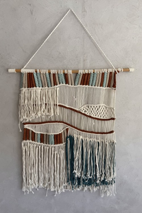 Διακοσμητικό μακραμέ τοίχου μπλέ - κεραμιδί