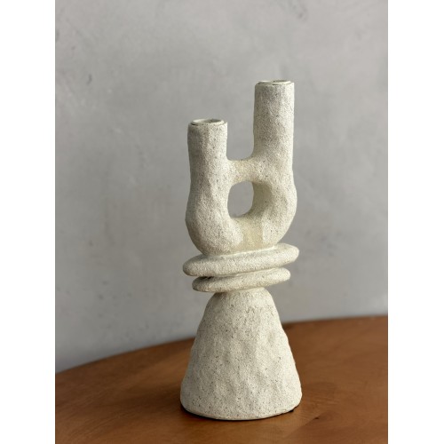 Κηροπήγιο Λευκό Με Κύκλο 13.7x12x32.2cm