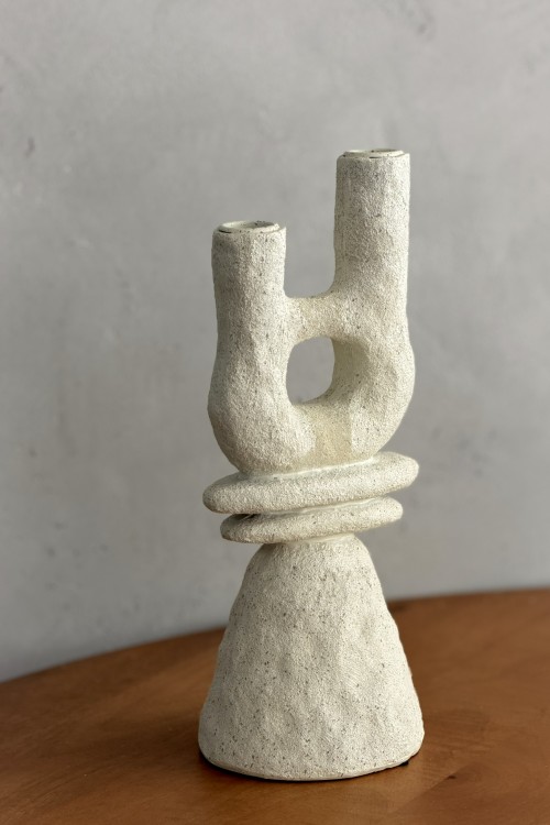 Κηροπήγιο Λευκό Με Κύκλο 13.7x12x32.2cm