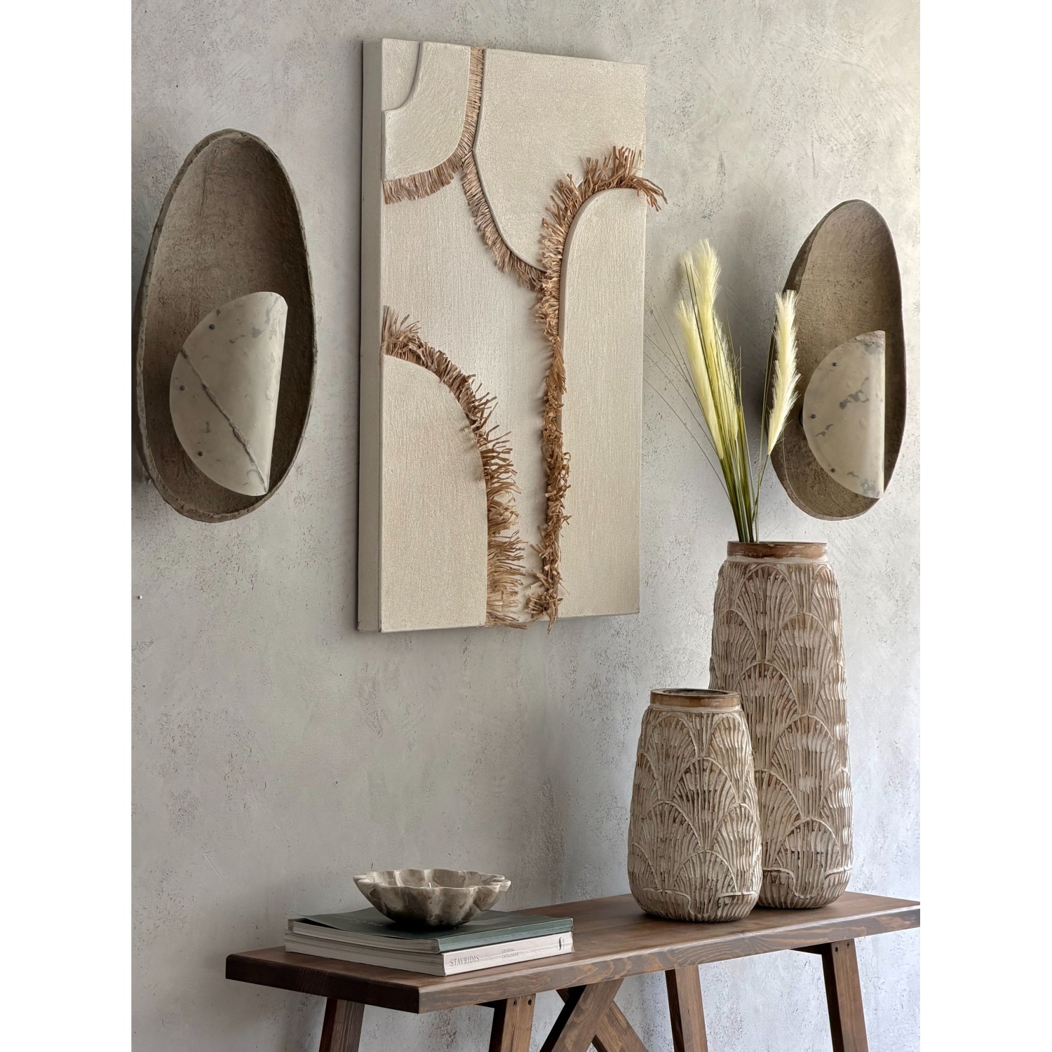 Βάζο ξύλινο με ανάγλυφο σχέδιο 50cm, 30cm