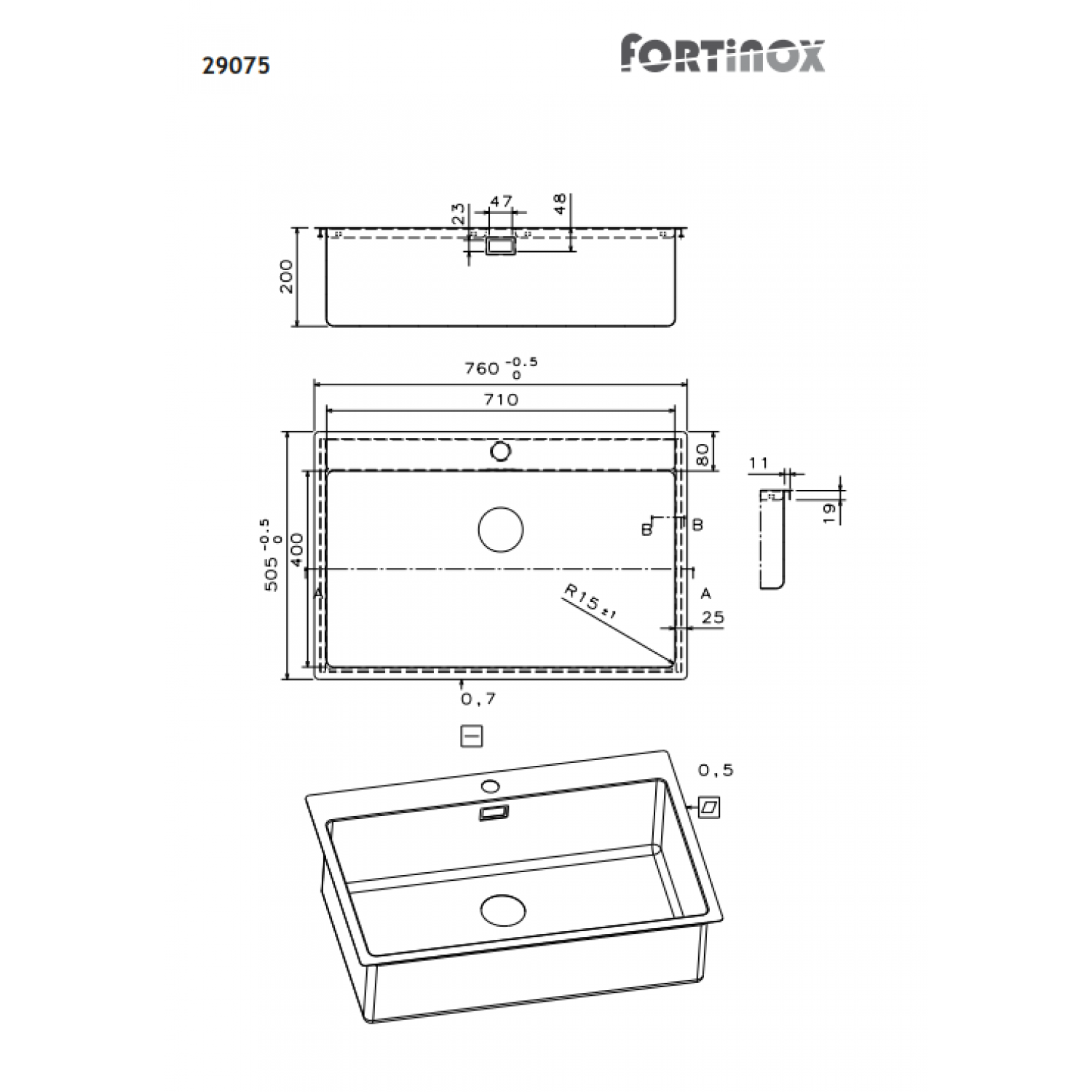 Νεροχύτης Squadro Fornitox Inox 76x50,5 