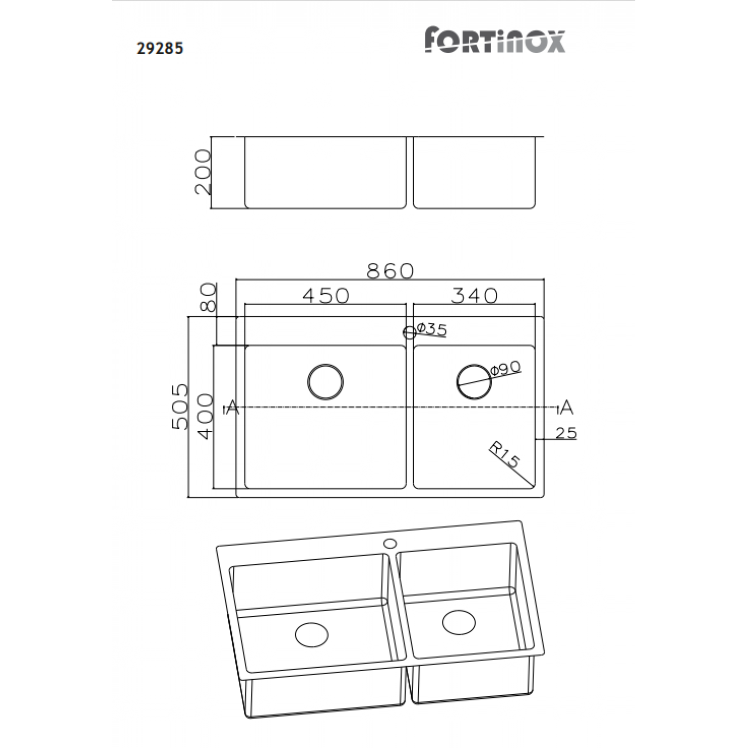 Νεροχύτης Squadro Fornitox Inox 86x50,5